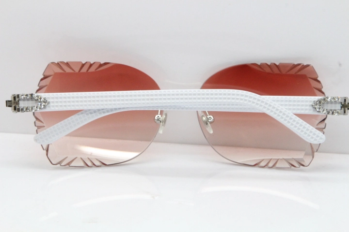 Cartier Rimless T8200762 Big Diamond White Aztec Arms Sunglasses In Gold Red Lens