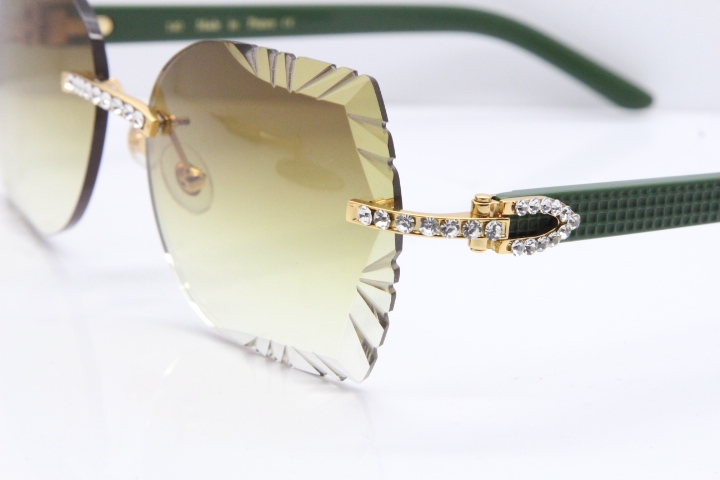 Cartier Rimless T8200762 Big Diamond Green Aztec Arms Sunglasses In Gold Brown Lens