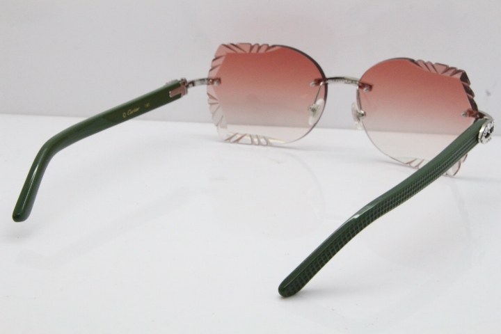 Cartier Rimless T8200762 Big Diamond Green Aztec Arms Sunglasses In Gold Red Lens