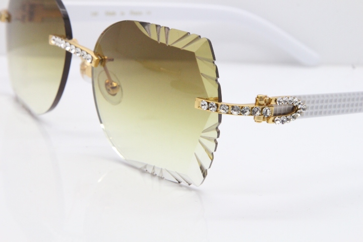 Cartier Rimless T8200762 Big Diamond White Aztec Arms Sunglasses In Gold Brown Lens