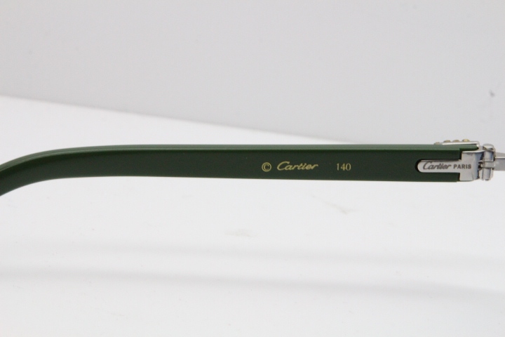 Cartier Rimless T8200762 Big Diamond Green Aztec Arms Sunglasses In Gold Blue Lens