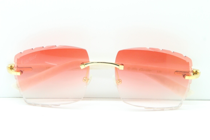 Cartier Rimless 8300816 White Aztec Arms Sunglasses In Gold Red Lens