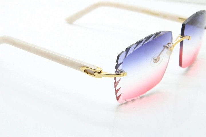 Cartier Rimless 8300816 White Aztec Arms Sunglasses In Gold Blue Mix White Pink Lens