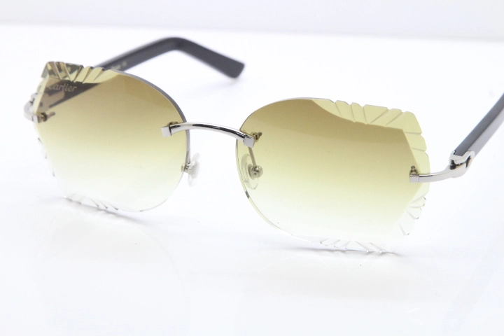 Cartier Rimless T8200762 Black Aztec Arms Sunglasses In Silver Brown Lens