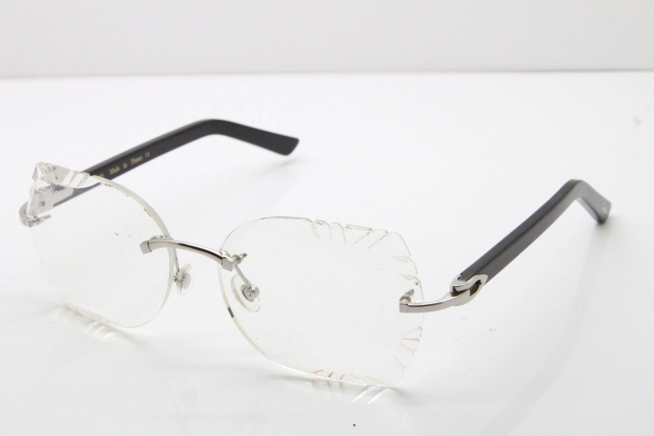 Cartier Rimless T8200762 Black Aztec Arms Sunglasses In Silver Clear Lens 