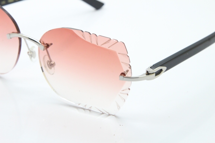 Cartier Rimless T8200762 Black Aztec Arms Sunglasses In Silver Pink Lens  