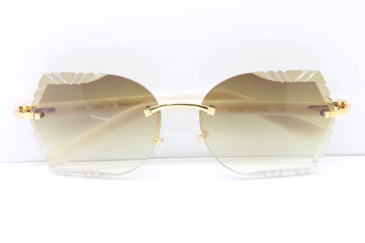 Cartier Rimless T8200762 White Aztec Arms Sunglasses In Gold Brown Lens