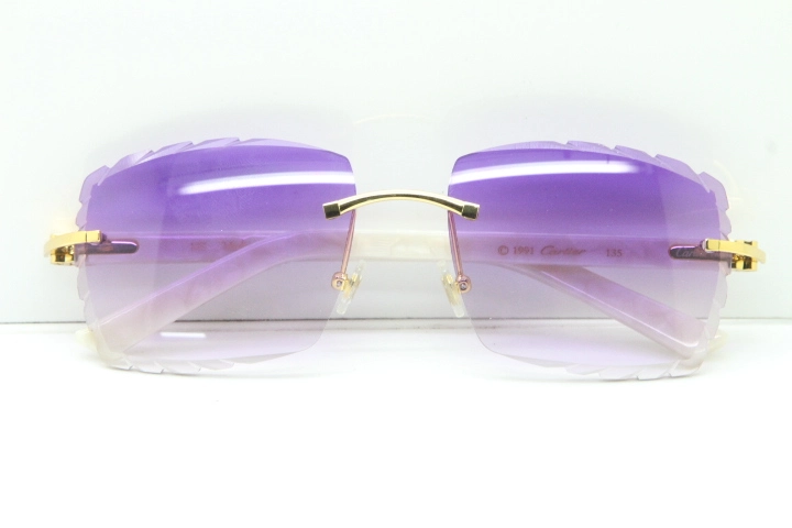 Cartier Rimless 8300816 White Aztec Arms Sunglasses In Gold Purple Lens