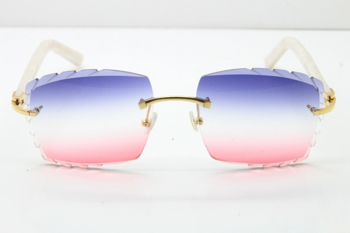 Cartier Rimless 8300816 White Aztec Arms Sunglasses In Gold Blue Mix White Pink Lens