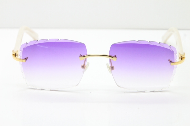 Cartier Rimless 8300816 White Aztec Arms Sunglasses In Gold Purple Lens