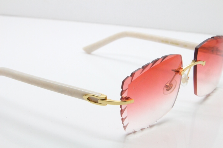 Cartier Rimless 8300816 White Aztec Arms Sunglasses In Gold Red Lens