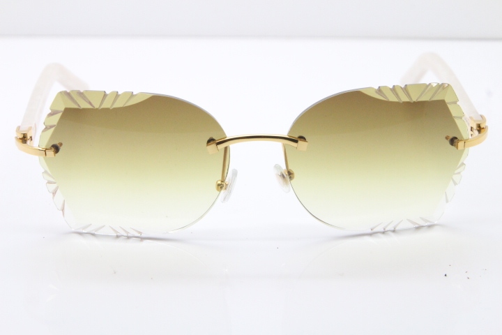 Cartier Rimless T8200762 White Aztec Arms Sunglasses In Gold Brown Lens