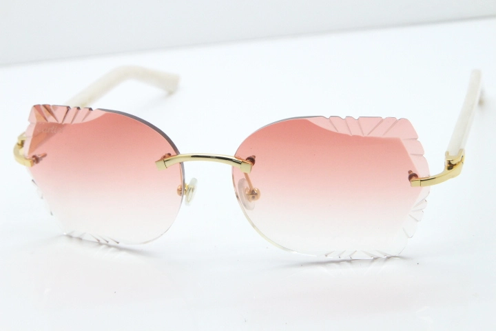 Cartier Rimless T8200762  White Aztec Arms Sunglasses In Gold Pink Lens 