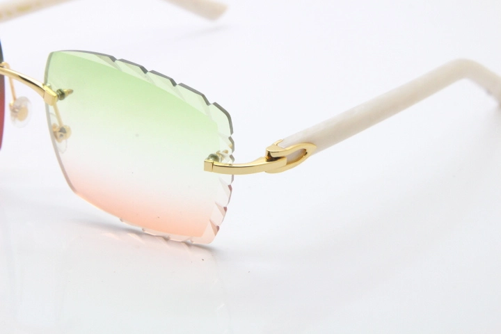 Cartier Rimless 8300816 White Aztec Arms Sunglasses In Gold Mix Green Pink Lens