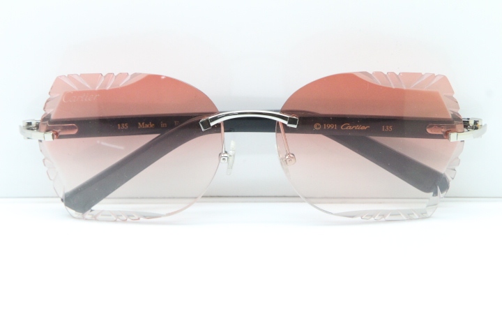 Cartier Rimless T8200762 Black Aztec Arms Sunglasses In Silver Pink Lens  