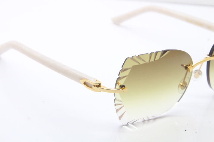 Cartier Rimless T8200762 White Aztec Arms Sunglasses In Gold Brown Lens