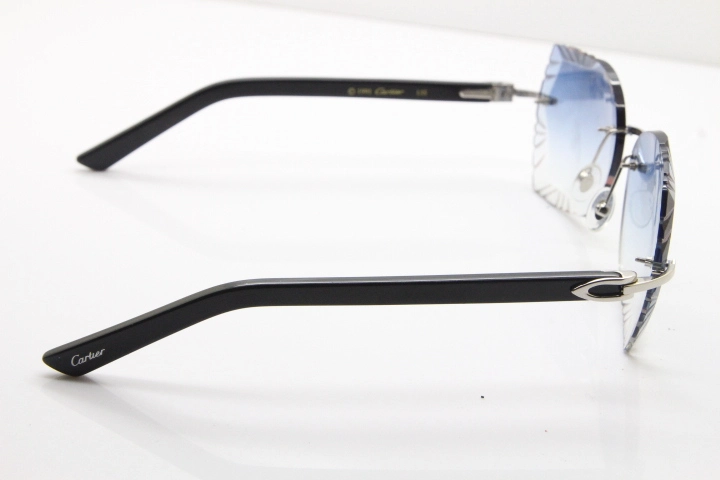 Cartier Rimless T8200762 Black Aztec Arms Sunglasses In Silver Brown Lens