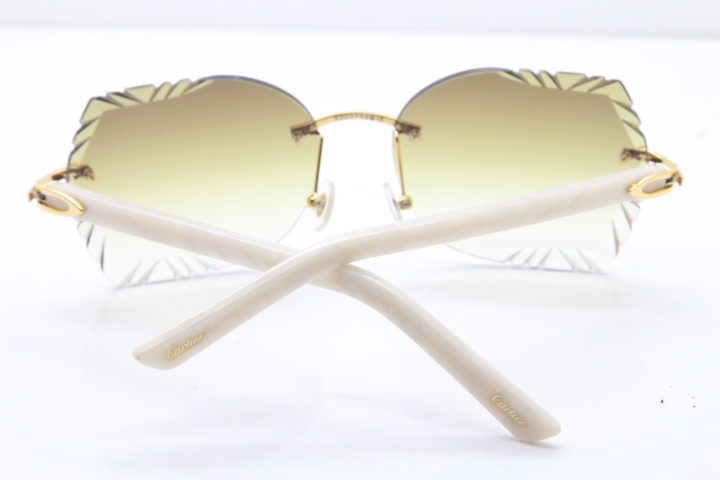 Cartier Rimless T8200762 White Aztec Arms Sunglasses In Gold Brown Lens