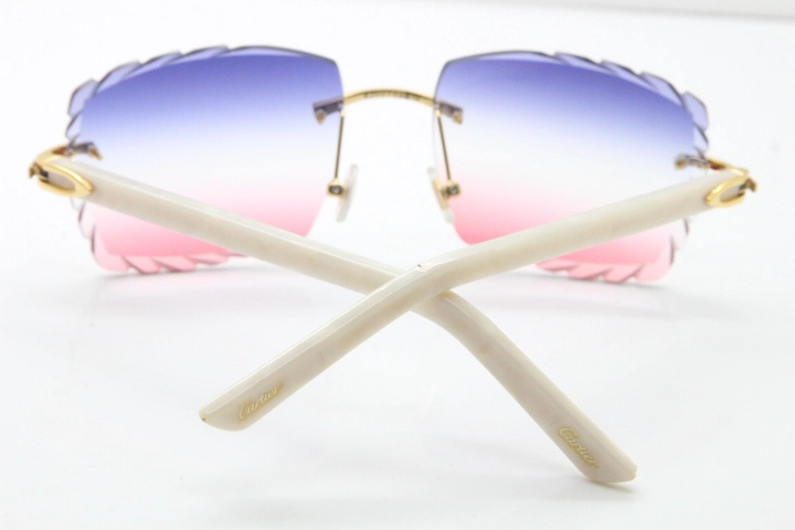 Cartier Rimless 8300816 White Aztec Arms Sunglasses In Gold Blue Mix White Pink Lens