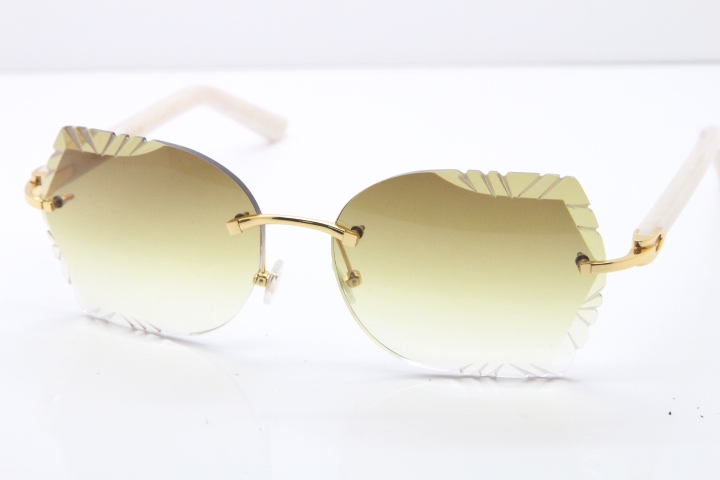 Cartier Rimless T8200762 White Aztec Arms Sunglasses In Gold Brown Lens