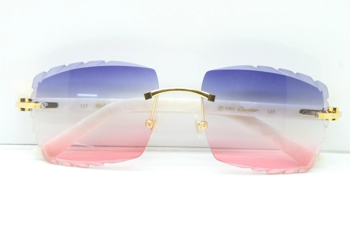 Cartier Rimless 8300816 White Aztec Arms Sunglasses In Gold Blue Mix White Pink Lens