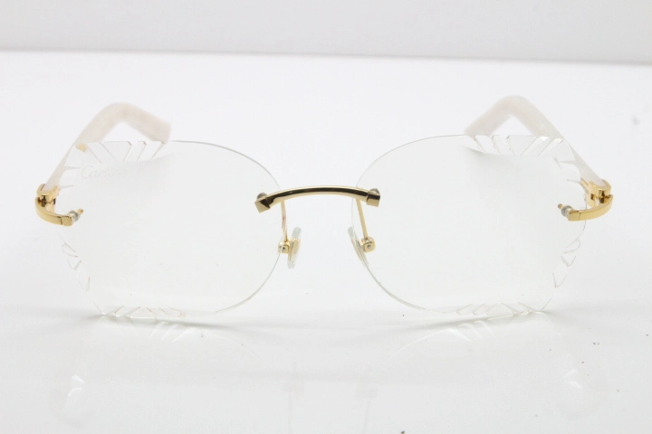 Cartier Rimless T8200762 White Aztec Arms Sunglasses In Gold Clear Lens  