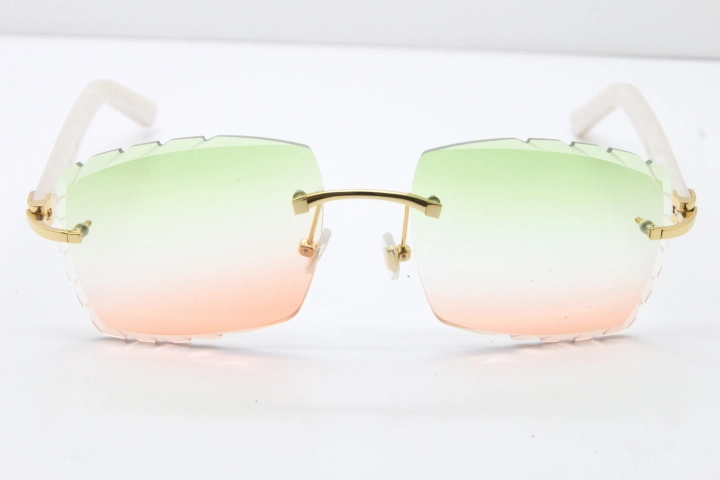 Cartier Rimless 8300816 White Aztec Arms Sunglasses In Gold Mix Green Pink Lens