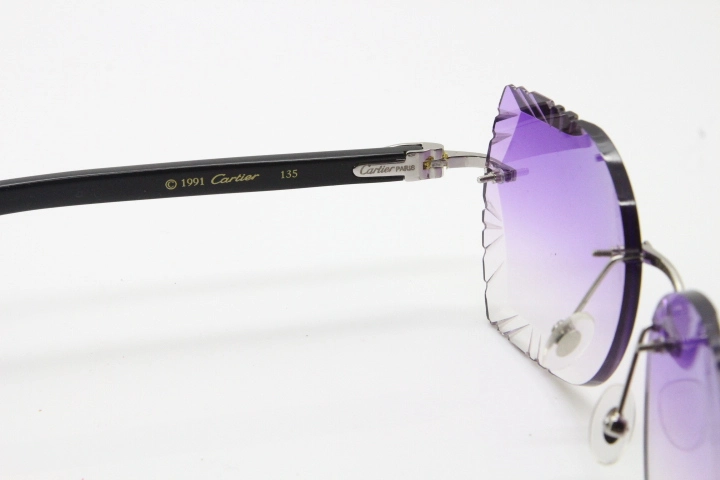 Cartier Rimless T8200762 Black Aztec Arms Sunglasses In Silver Purple Lens  