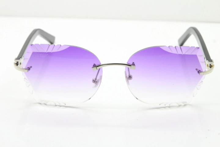 Cartier Rimless T8200762 Black Aztec Arms Sunglasses In Silver Purple Lens  