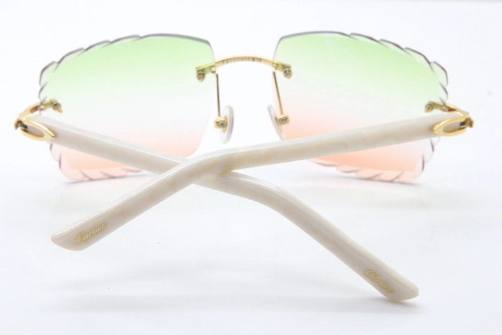 Cartier Rimless 8300816 White Aztec Arms Sunglasses In Gold Mix Green Pink Lens