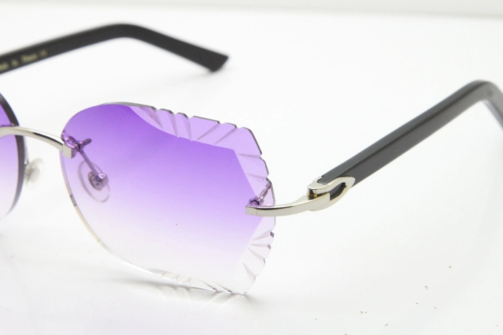 Cartier Rimless T8200762 Black Aztec Arms Sunglasses In Silver Purple Lens  