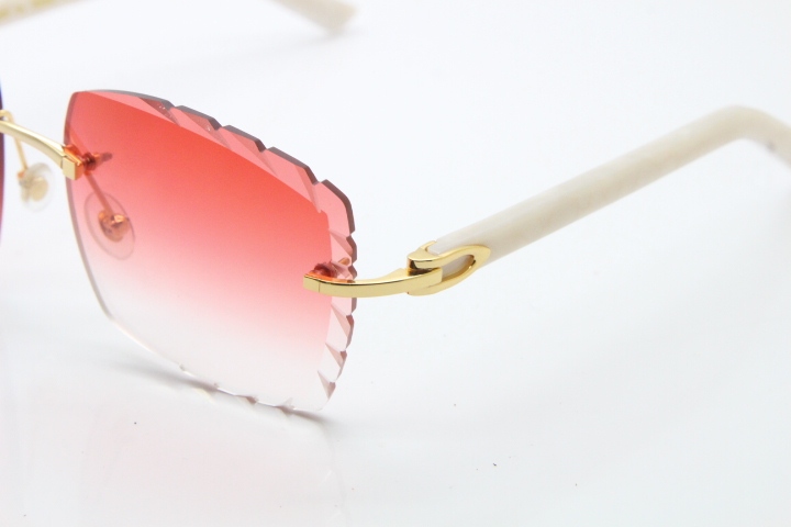 Cartier Rimless 8300816 White Aztec Arms Sunglasses In Gold Red Lens