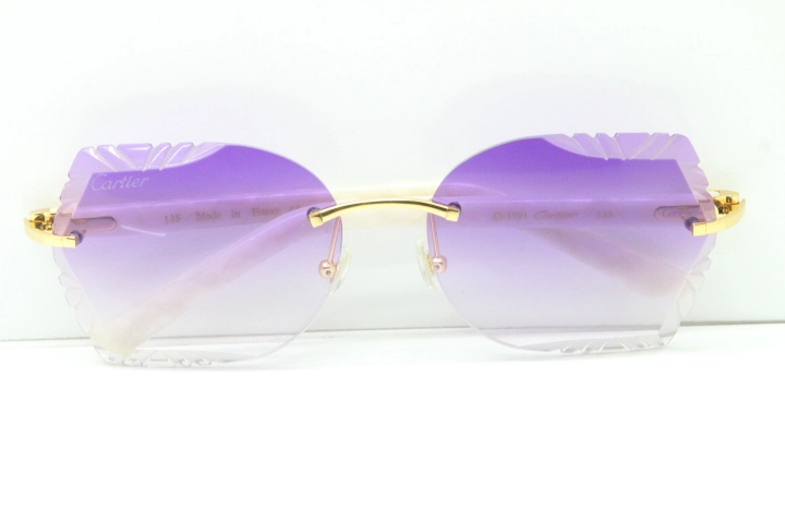 Cartier Rimless T8200762 White Aztec Arms Sunglasses In Gold Purple Lens 