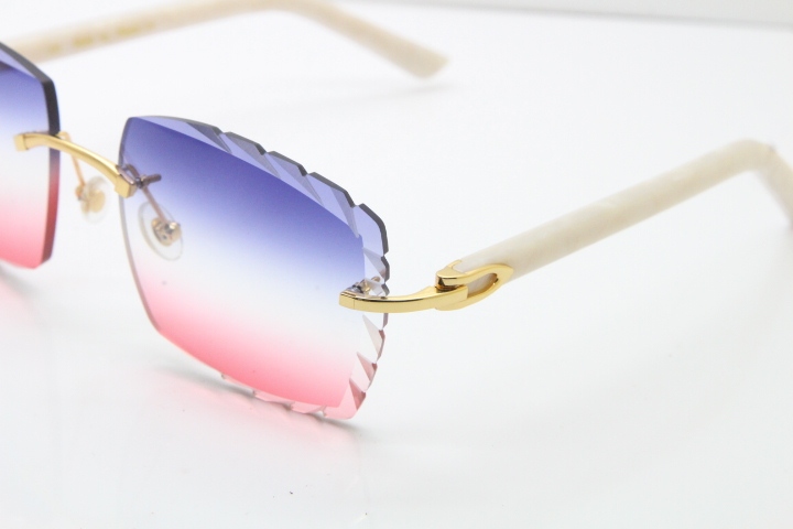 Cartier Rimless 8300816 White Aztec Arms Sunglasses In Gold Blue Mix White Pink Lens