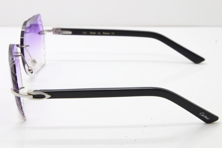 Cartier Rimless T8200762 Black Aztec Arms Sunglasses In Silver Purple Lens  