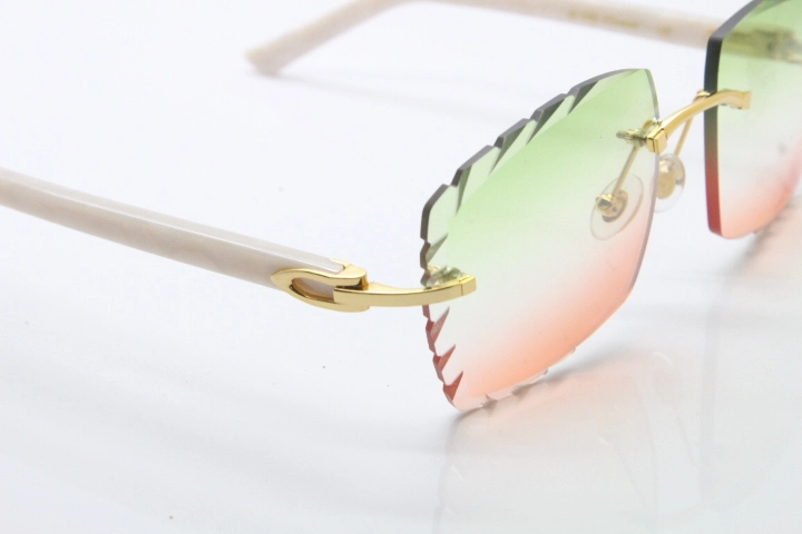 Cartier Rimless 8300816 White Aztec Arms Sunglasses In Gold Mix Green Pink Lens