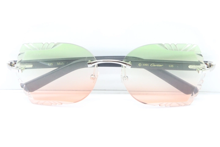Cartier Rimless T8200762 Black Aztec Arms Sunglasses In Silver Green Brown Lens 