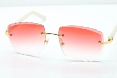 Cartier Rimless 8300816 White Aztec Arms Sunglasses In Gold Red Lens