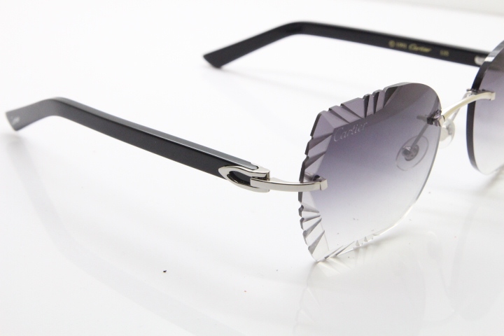 Cartier Rimless T8200762 Black Aztec Arms Sunglasses In Silver Gray Lens