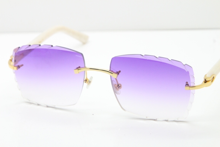 Cartier Rimless 8300816 White Aztec Arms Sunglasses In Gold Purple Lens