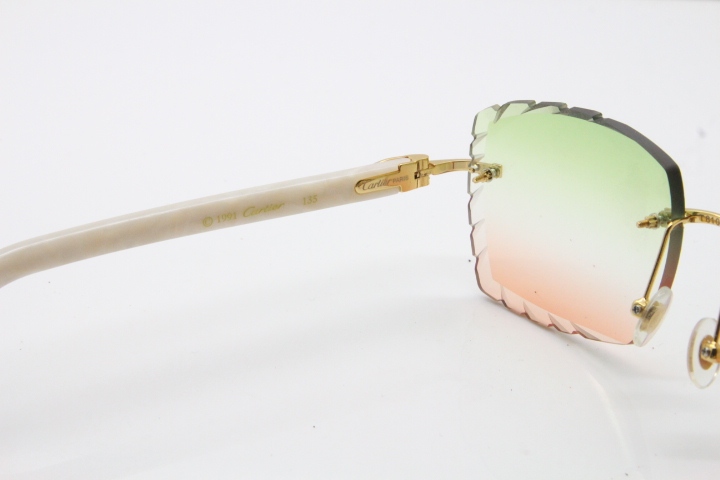 Cartier Rimless 8300816 White Aztec Arms Sunglasses In Gold Mix Green Pink Lens