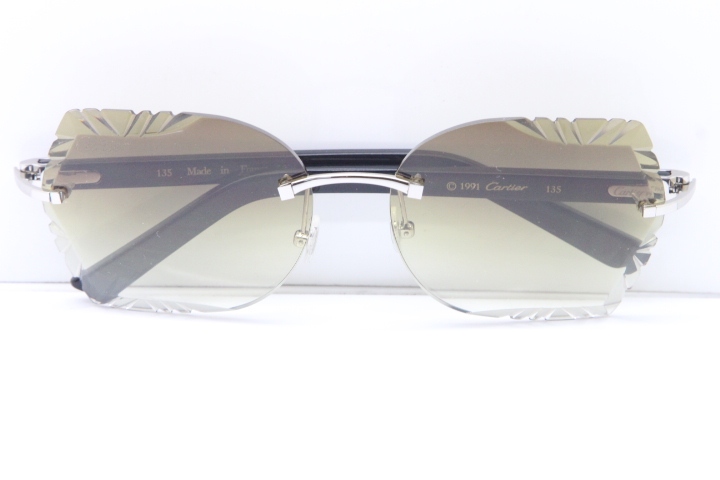 Cartier Rimless T8200762 Black Aztec Arms Sunglasses In Silver Brown Lens