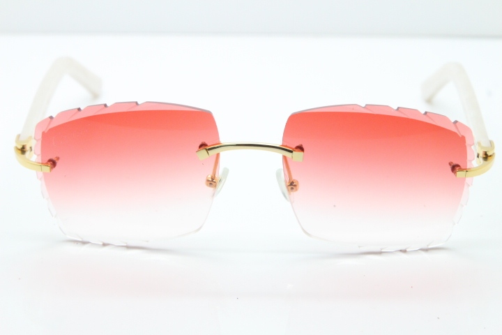 Cartier Rimless 8300816 White Aztec Arms Sunglasses In Gold Red Lens