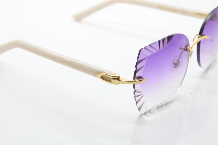 Cartier Rimless T8200762 White Aztec Arms Sunglasses In Gold Purple Lens 