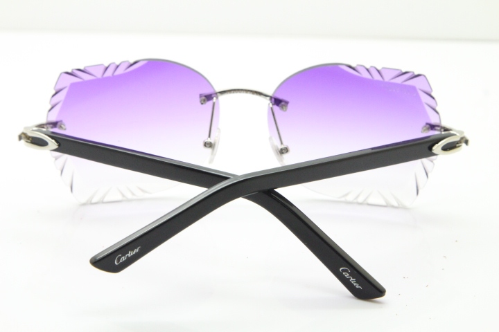 Cartier Rimless T8200762 Black Aztec Arms Sunglasses In Silver Purple Lens  