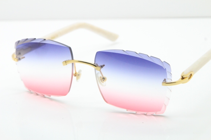 Cartier Rimless 8300816 White Aztec Arms Sunglasses In Gold Blue Mix White Pink Lens