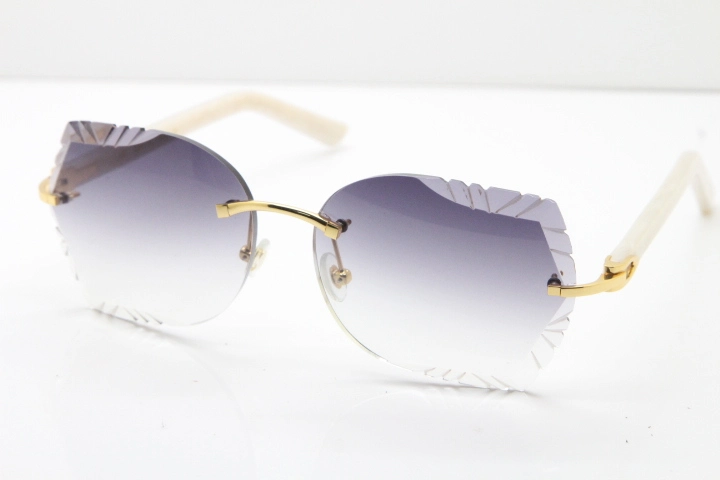 Cartier Rimless T8200762 White Aztec Arms Sunglasses In Gold Gray Lens  