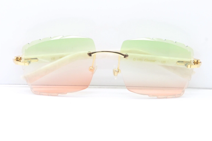 Cartier Rimless 8300816 White Aztec Arms Sunglasses In Gold Mix Green Pink Lens