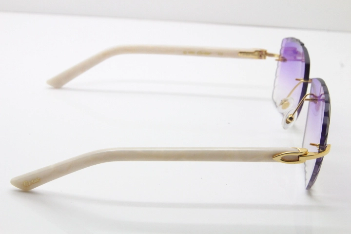Cartier Rimless 8300816 White Aztec Arms Sunglasses In Gold Purple Lens