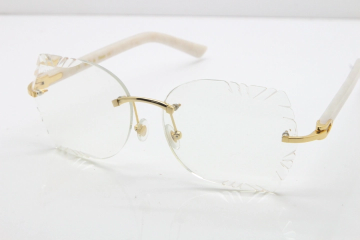 Cartier Rimless T8200762 White Aztec Arms Sunglasses In Gold Clear Lens  